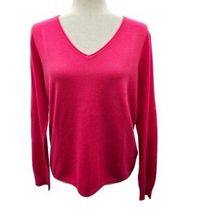 BASIC MILANO Hot Pink V Neck Long Sleeve Sweater Top‎ Women's XL